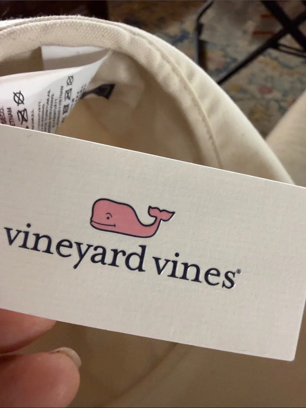 Vineyard Vines women’s cream Cotton Bucket Hat with Green and Pink Accent